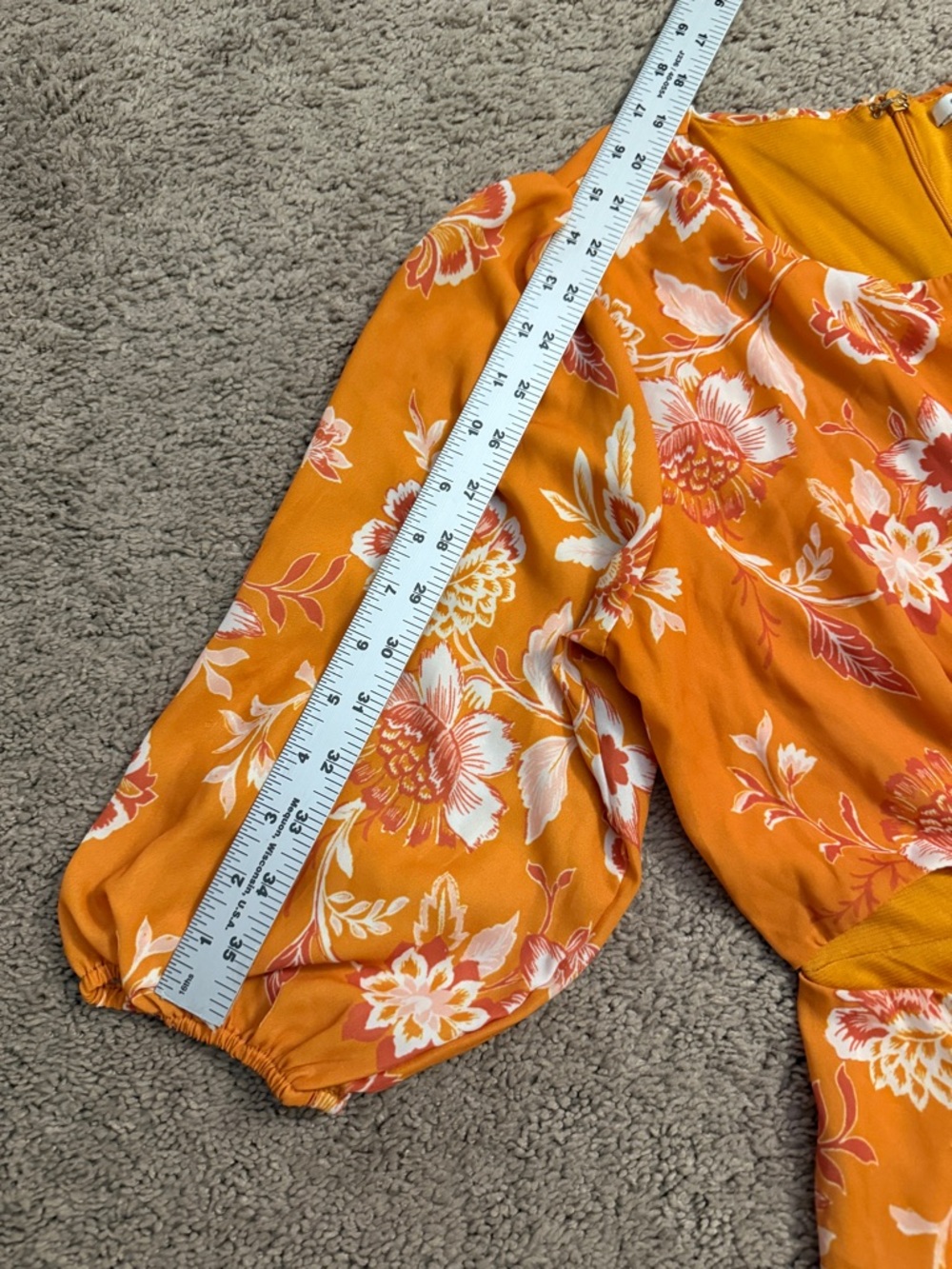 Collective Concepts Floral Midi Dress Women size Medium Orange Cutout Ring Dress - Picture 3 of 12